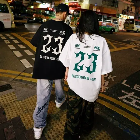 Nuthink重磅情侣装短袖宽松大码字母情侣T恤一男一女国潮夏季半袖商品大图