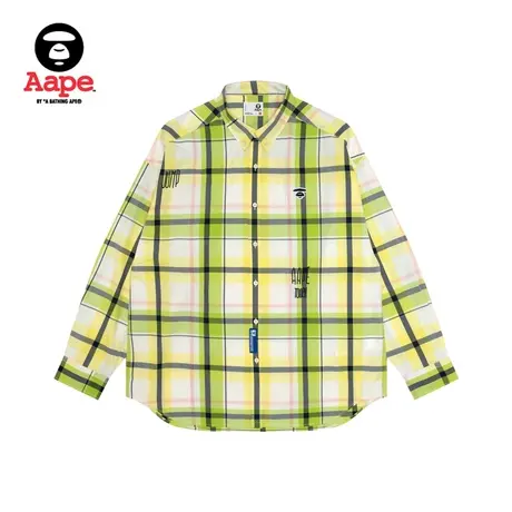 Aape旗舰男装春夏猿颜徽章字母刺绣撞色格纹潮流长袖衬衫8479XXM商品大图