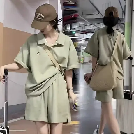 夏季休闲运动套装女2022新款宽松时尚洋气polo衫短袖短裤两件套潮图片