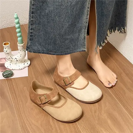 鞋子女春季2024新款搭扣平底休闲鞋百搭防滑软底轻便配裙子豆豆鞋商品大图