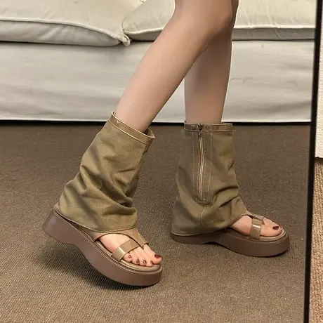 厚底短靴女士2024年夏天新款时尚镂空复古百搭帅气舒适休闲凉靴潮图片