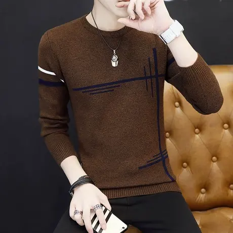 秋季男士毛衣韩版潮流圆领针织衫男装学生长袖毛线衣外套2023新款商品大图