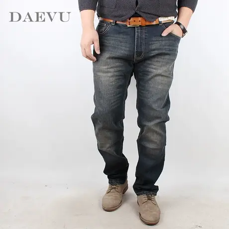 新款特大号怀旧水洗弹力小脚加肥加大码男士韩版牛仔长裤商品大图