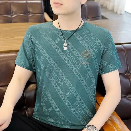 夏季男士冰丝短袖T恤2023夏季新款男装上衣服加肥加大码半袖体恤商品大图