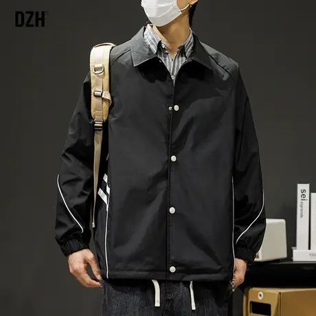 男士痞帅黑色外套男春秋季潮牌2024新款休闲茄克上衣翻领夹克褂子商品大图