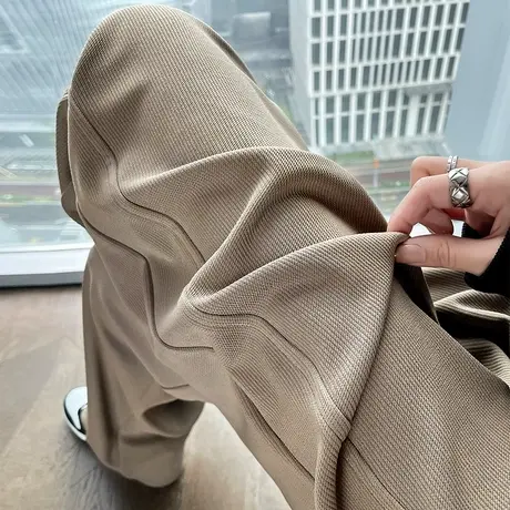 卡其色阔腿裤女春秋新款2024新款高腰显瘦百搭窄版直筒拖地香蕉裤商品大图