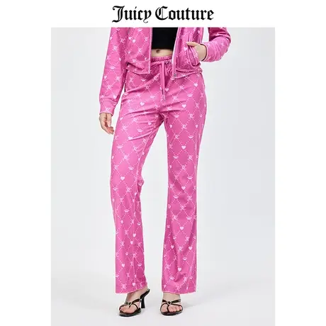 Juicy Couture橘滋休闲裤女春季新款美式满印直筒运动天鹅绒长裤商品大图
