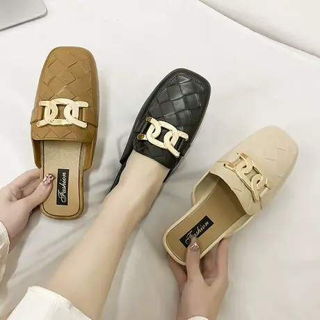 2024新款鞋子女乐福鞋ins潮懒人女穆勒鞋平底包头半拖鞋外穿豆豆商品大图