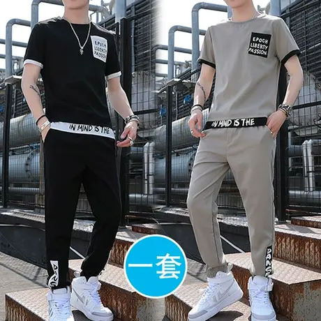 夏季冰丝套装男短袖T恤潮流潮牌ins休闲男装一套搭配帅气半袖衣服商品大图