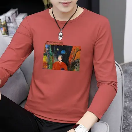 莫代尔长袖t恤男秋季薄款圆领上衣服潮流内搭打底衫体恤圆领秋衣商品大图