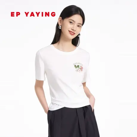 EP雅莹女装 不对称白色短袖正肩t恤打底上衣 2023新款5336A图片