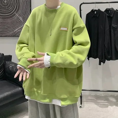 潮流假两件ins宽松套头圆领卫衣男秋冬季休闲长袖打底衫潮牌外套商品大图