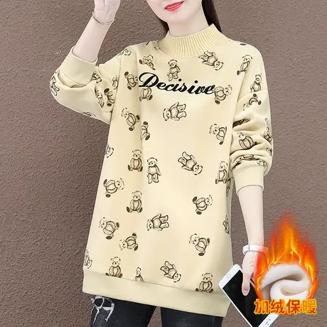 半高领加绒卫衣女秋冬2023年新款时尚韩版加厚上衣宽松显瘦套头衫图片