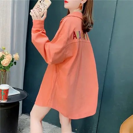 灯芯绒字母口袋衬衫外套女春秋新款韩版宽松bf百搭休闲开衫上衣潮商品大图