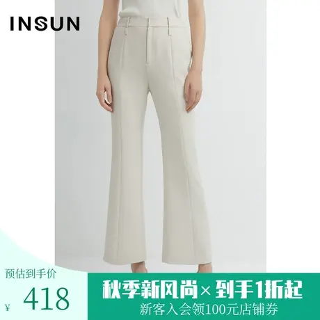 恩裳2023早春新品斜纹纹理微喇裤知性气质浅色抗菌休闲裤图片