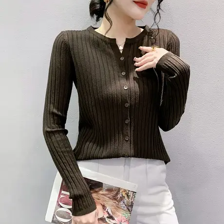 欧货春秋薄款针织衫女纯色百搭气质上衣时尚修身显瘦长袖开衫外套图片