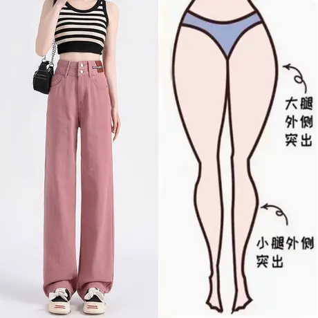 脏粉色高腰直筒牛仔裤女秋季2023年新款小个子梨型身材阔腿拖地裤商品大图