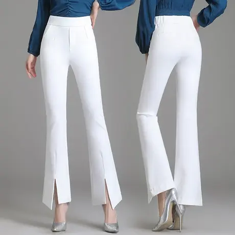 开叉微喇叭裤女修身显瘦2023新款初秋弹力高腰开衩黑色西装长裤子商品大图