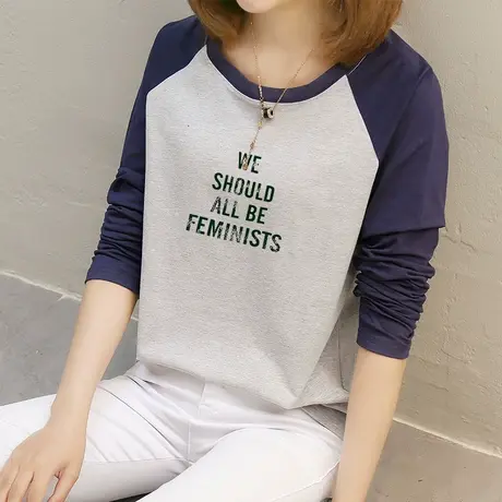 2022年早春新款长袖t恤女宽松显瘦遮肉大码胖MM上衣时尚打底衫潮图片