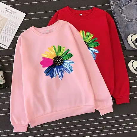 加绒卫衣女宽松韩版春秋2023新款潮ins秋季无帽外套秋冬圆领百搭商品大图