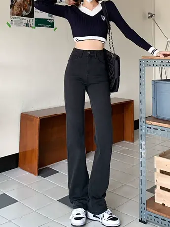 清仓捡漏ins高街风新款牛仔裤女显瘦宽松百搭阔腿裤高腰直筒裤子图片