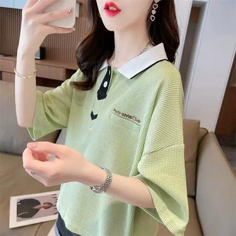 小众设计感短袖t恤女夏季韩版宽松小个子翻领百搭学生短款上衣服图片