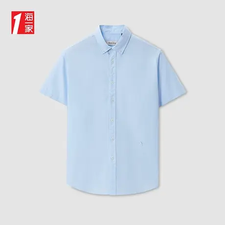 海一家时尚牛津纺短衬新款扣领尖领亲肤透气短袖衬衫男图片
