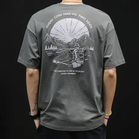 印花短袖t恤男士夏季宽松潮牌体恤胖子男装大码半袖纯棉加肥加大商品大图