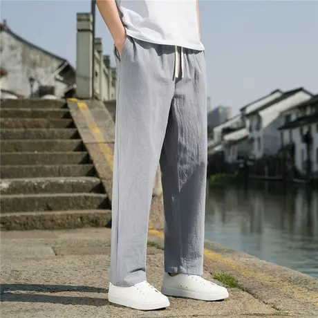 纯色亚麻裤子男夏季薄款宽松直筒垂感棉麻男裤阔腿长裤男士休闲裤商品大图