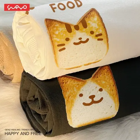 悦游 面包片猫狗 短袖T恤潮流原创纯棉情侣装卡通趣味商品大图