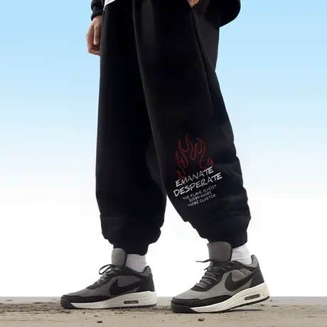 男士卫裤纯棉休闲加肥加大码宽松运动裤纯棉长裤束脚裤秋冬加绒商品大图