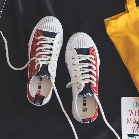 2023春夏新款帆布鞋女鞋韩版拼色板鞋街拍学生球鞋透气混搭港味鞋商品大图