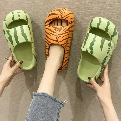 时尚西瓜纹拖鞋女夏季ins潮情侣外穿包头防撞防滑厚底沙滩凉拖鞋商品大图