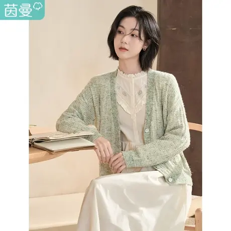 【商场同款】茵曼2023春季女装新款复古通勤V领宽松舒适开衫毛衣图片
