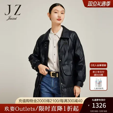 JZ玖姿中长款长袖羽绒服2022冬新款宽松休闲小众设计感外套图片