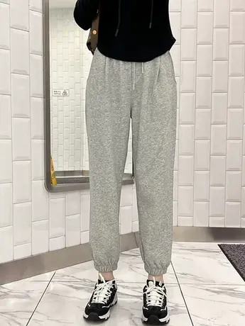 2023秋季新款宽松显瘦束脚哈伦卫裤女高腰百搭灰色休闲裤运动裤潮商品大图