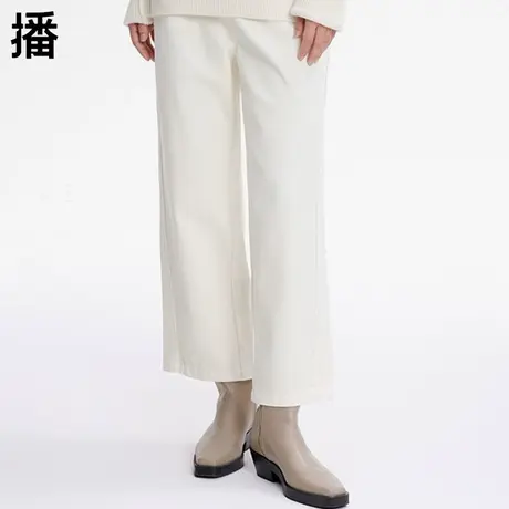 播牛仔裤女2023年秋季新款简约100%棉自然腰白色直筒裤女士长裤子商品大图