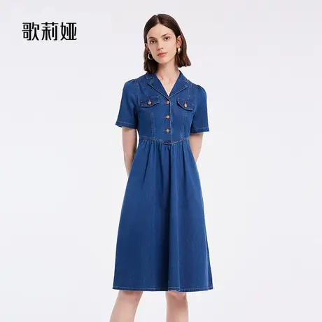歌莉娅夏季新品西装领牛仔连衣裙1B5R4J140图片