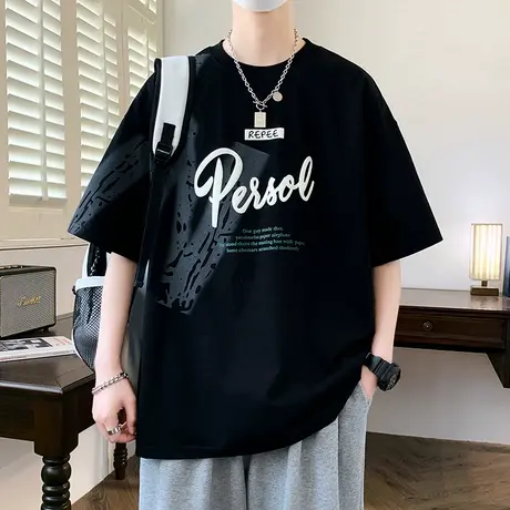青少年夏装冰丝短袖t恤男大童夏季2025新款初中高中学生帅气衣服商品大图