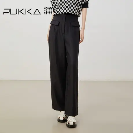 蒲PUKKA 工装风直筒裤女2023春夏新款宽松休闲显瘦苎麻阔腿长裤子图片