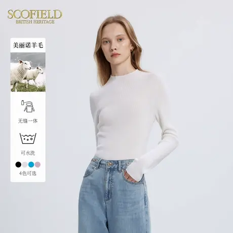 【可水洗】Scofield女无缝一体纯色圆领/半高领针织衫/撞色针织衫商品大图