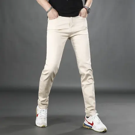 轻奢牛仔裤男款弹力修身小脚简约卡其色2025新款男士夏季薄款裤子商品大图
