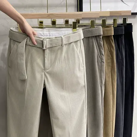 灯芯绒裤子男直筒休闲裤男士九分毛呢西裤男春秋冬季新款加绒加厚商品大图