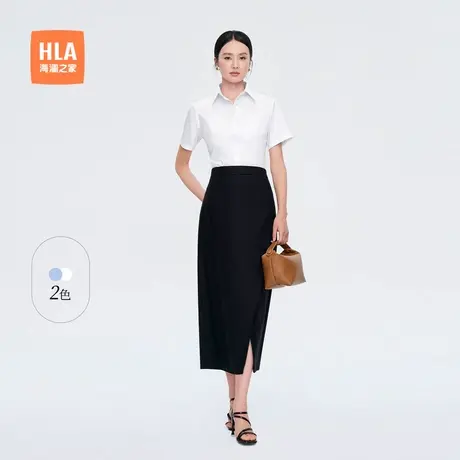 HLA/海澜之家日常通勤微弹短袖女士正装白衬衫夏新款翻领商务衬衣商品大图