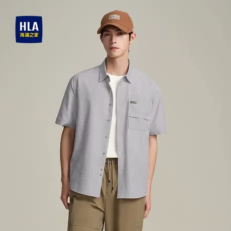 HLA/海澜之家条纹短袖休闲衬衫25春夏新宽松外套款口袋时尚衬衣男商品大图