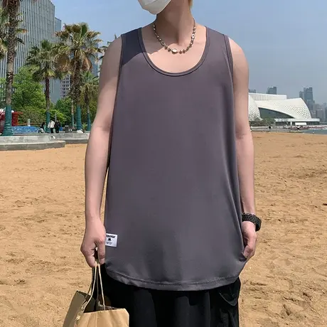 背心男夏季新款纯色薄款健身运动冰丝宽松坎肩汗衫无袖t恤打底衫图片