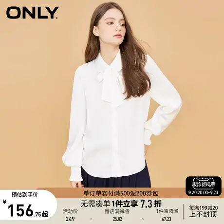 【买4免1】【上新】ONLY奥莱百搭时尚直筒系带蝴蝶结纯色衬衫女商品大图