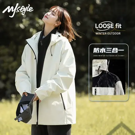 MJ STYLE三合一冲锋外套男女同款秋季2025新款防水工装夹克情侣装图片