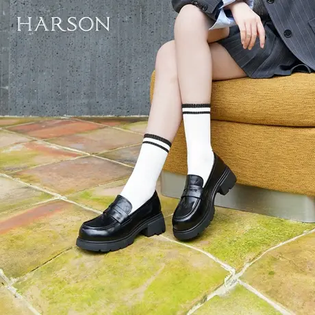 哈森/HARSON【爵士乐福鞋】25新款厚底一脚蹬学院风jk皮鞋简约鞋商品大图