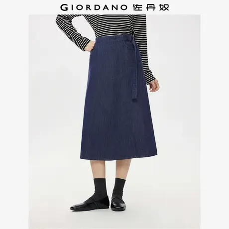 佐丹奴牛仔半身裙女新款破骨侧腰带半松紧高腰a字牛仔裙05465677商品大图